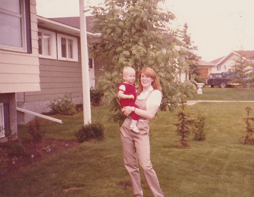 My mother and I outside of my grandmother's home.
