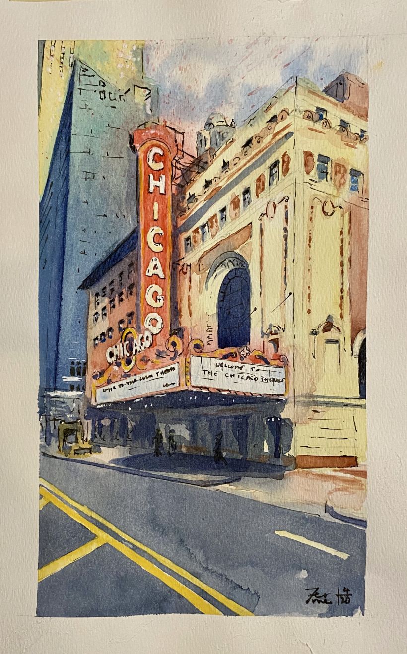 Il Chicago Theater, acquarello su carta, marzo 2020. 0