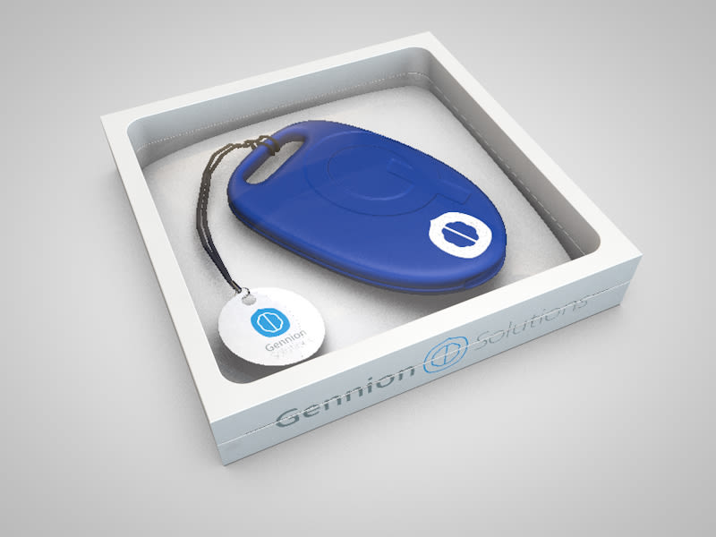 Mockup 3D de presentación de balizas geolocalizadoras para Gennion Solutions