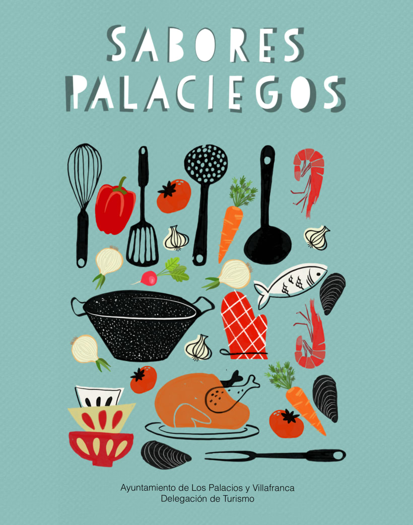Portada del libro de recetas “Sabores Palaciegos” para el Ayuntamiento de  Los Palacios y Villafranca | Domestika