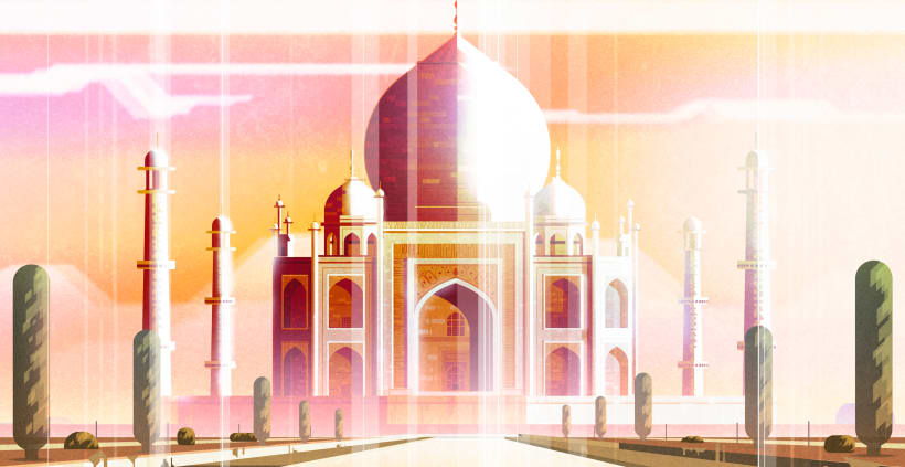Illustración del monumento funerario Taj Mahal | Domestika