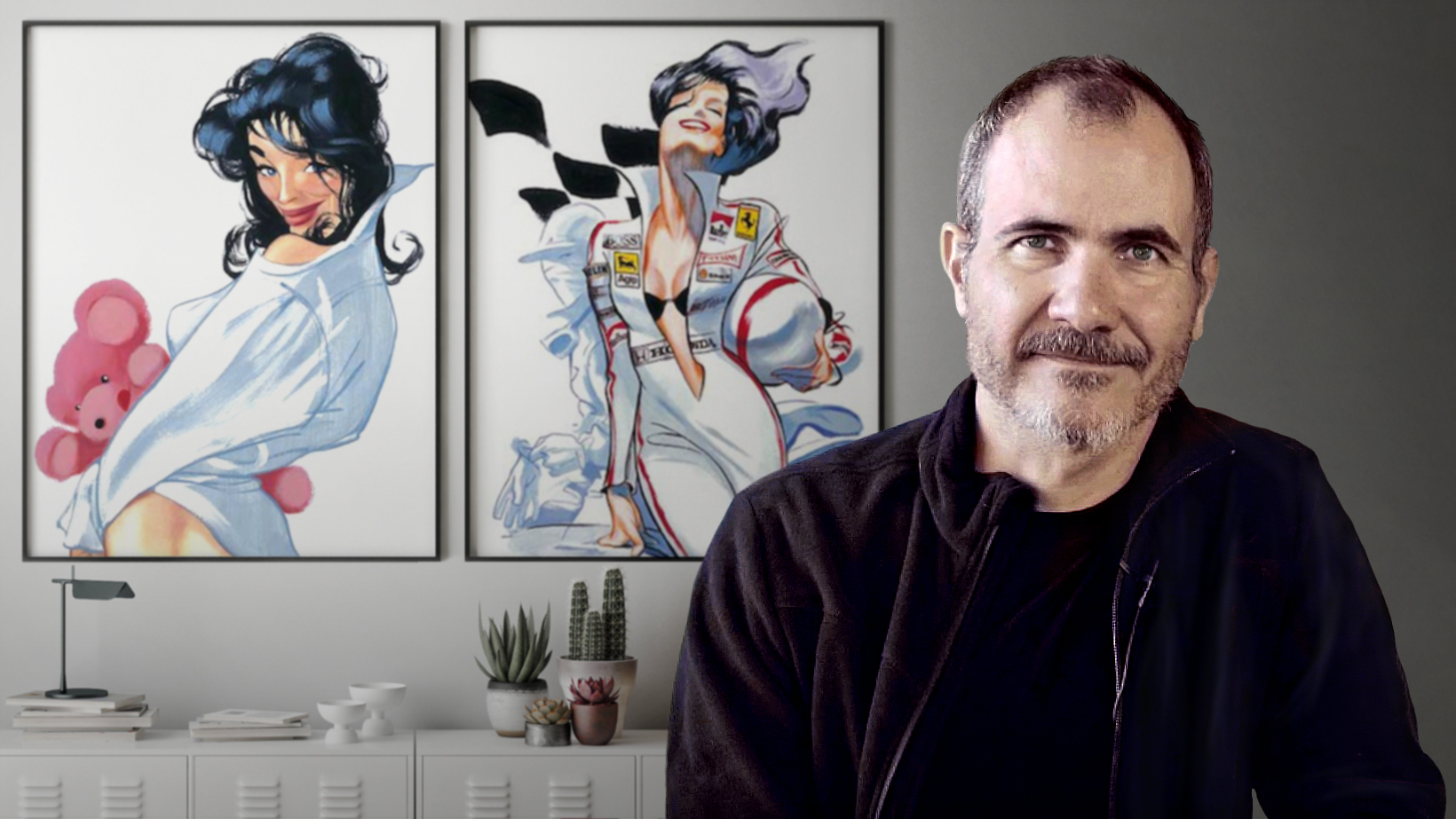 Ilustração de uma pin-up com técnicas tradicionais